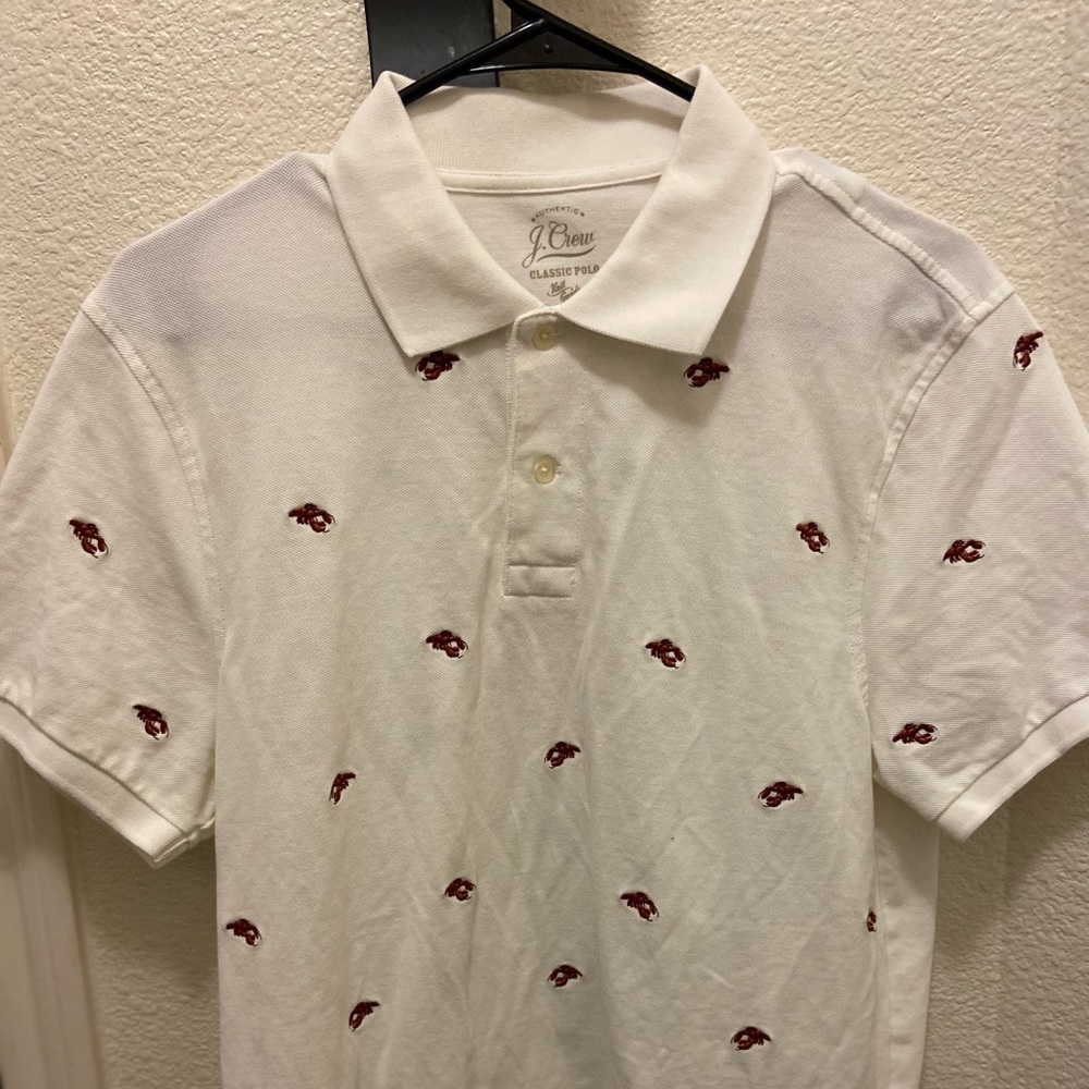 J.crew white polo with red lobsters